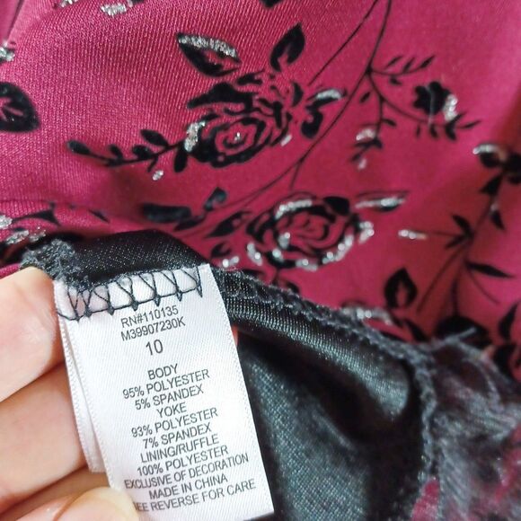 Knit Works Girls Sz 10 Burgundy Floral Fit & Flare Dress Velvet Yoke Tulle Lined - Picture 8 of 9